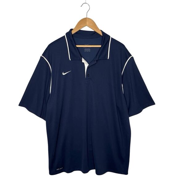 Nike Shirt Mens XXL Blue Dri Fit Polo Short Sleeve Swoosh Logo Golf Athletic - Picture 1 of 12